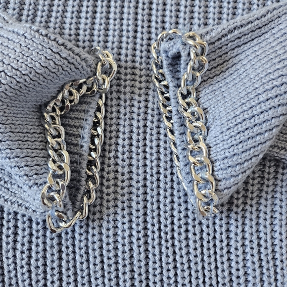 Missguided Powder Blue Mock Neck Knit Sweater with Chain Link Trim - Picture 6 of 13